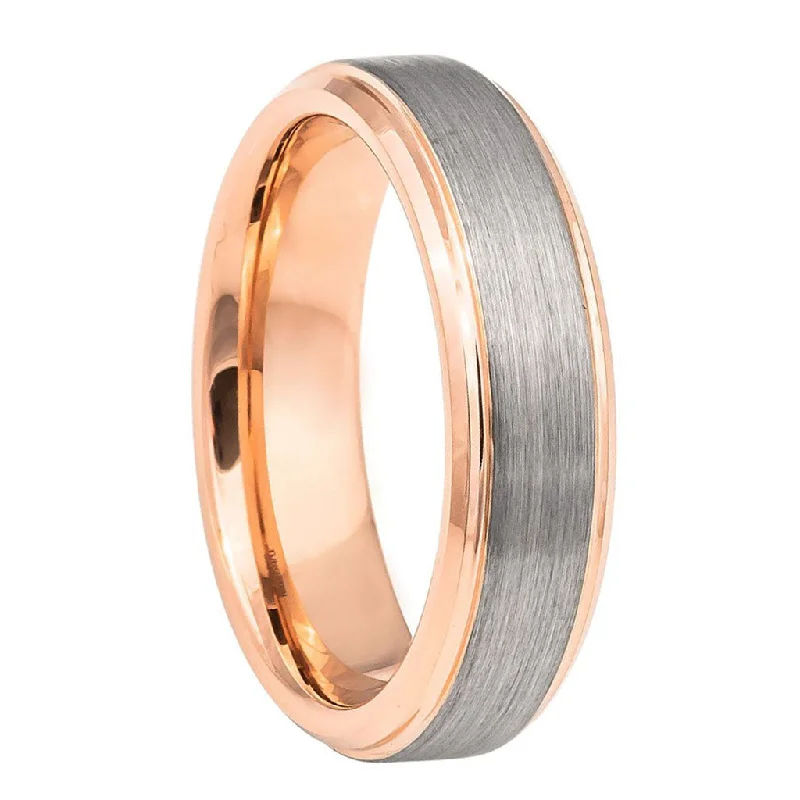 Best Lofty Rings-Tungsten Women's Wedding Band with Rose Gold Interior & Beveled Edges