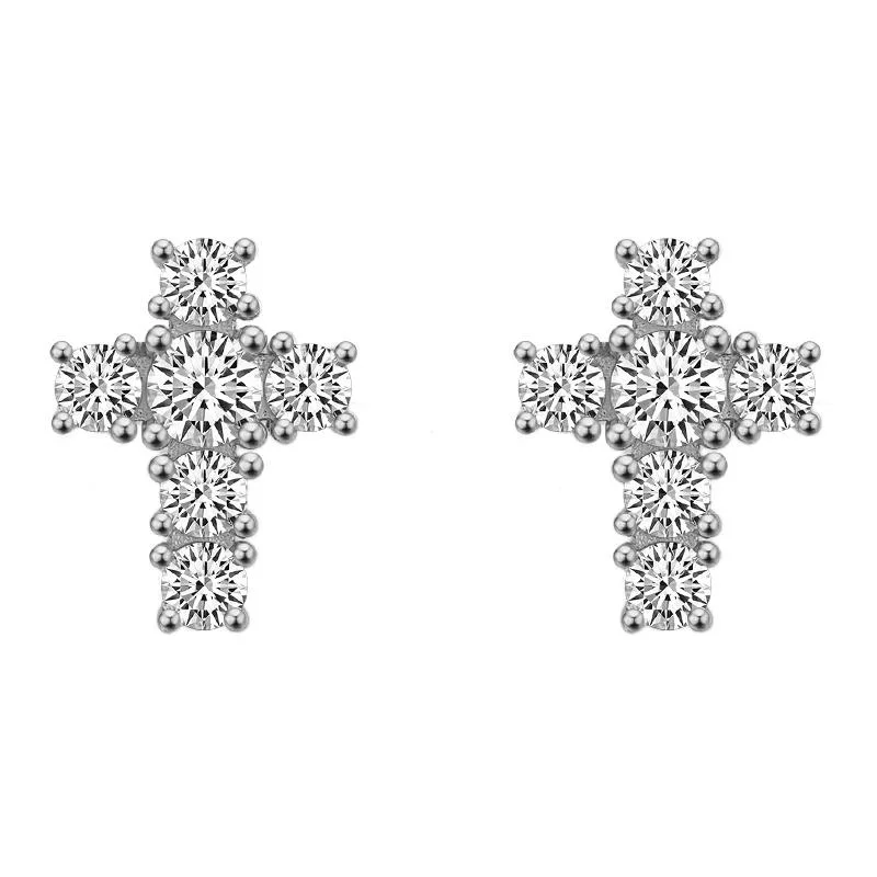 Earrings For Kin Gifts-Tennis Cross Stud VVS Moissanite Earrings .925 Sterling Silver