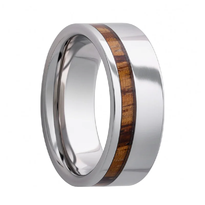 Rings For Nostalgic Hearts-Asymmetrical Zebra Wood Inlaid Men's Tungsten Wedding Band