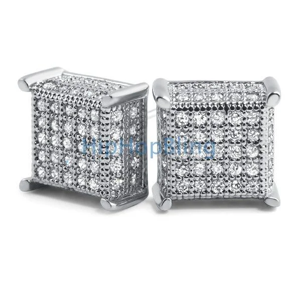 Earrings With Faded Tones-3D Box Micropave CZ Bling Bling Earrings