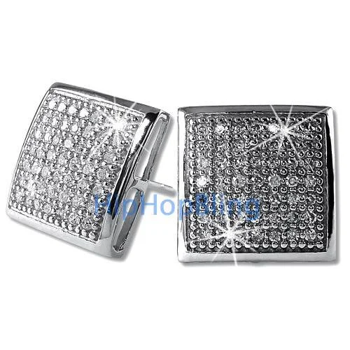 Earrings For Sleek Trends-XL CZ Puffed Box Micro Pave Iced Out Earrings .925 Silver