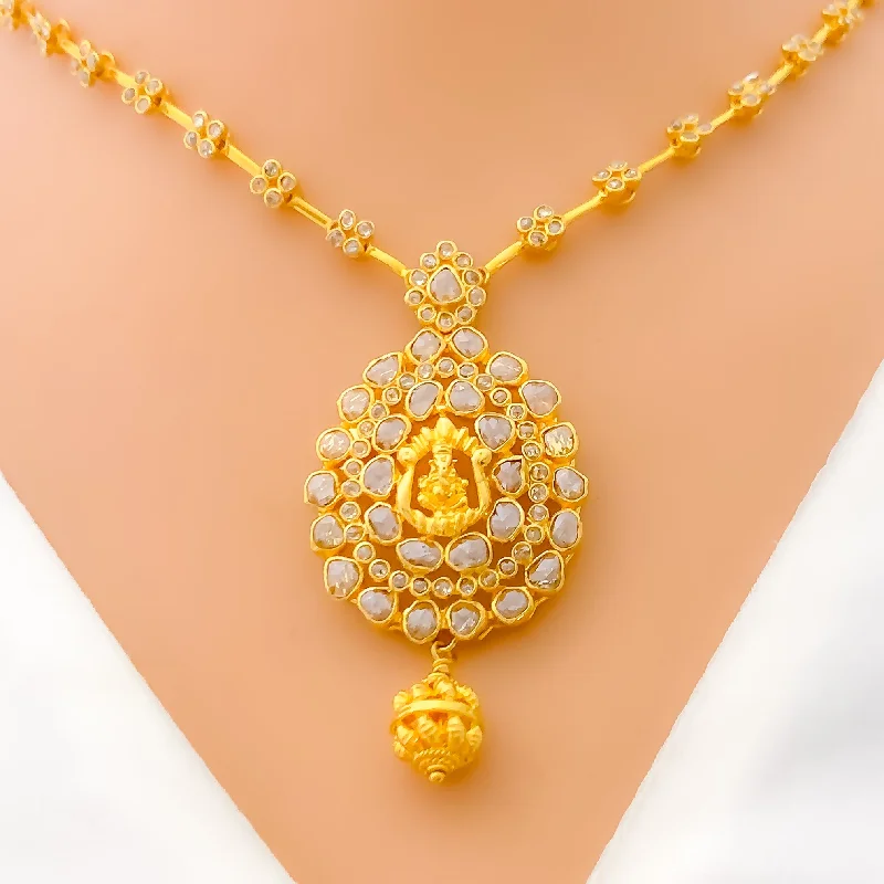 Necklaces For Loud Glow-Upscale Magnificent 22k Gold Ganesha Polki Necklace Set