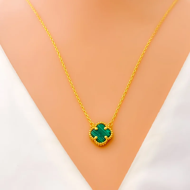 Necklaces For Coat Glow-Delicate Delightful 21k Gold Clover Necklace Set