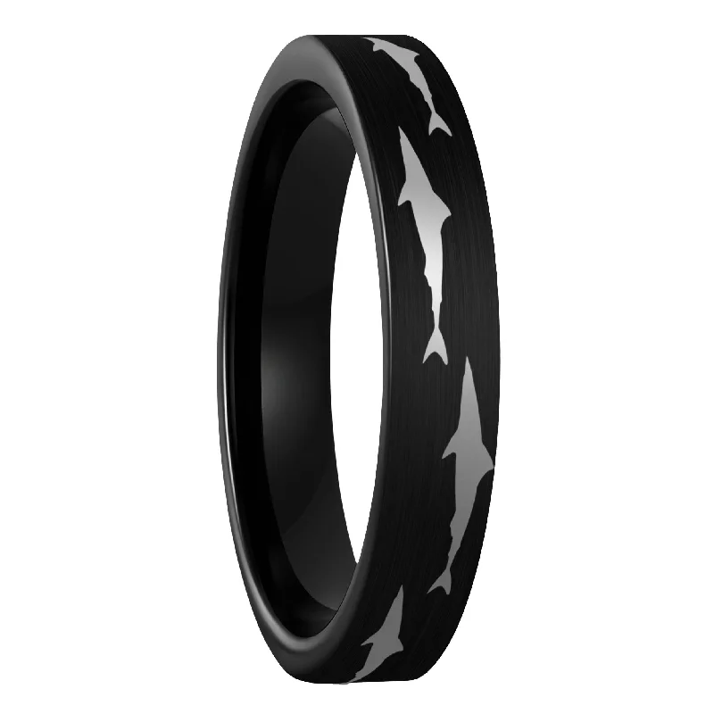 Rings For Petite Stones-Shark Brushed Black Tungsten Women's Wedding Band