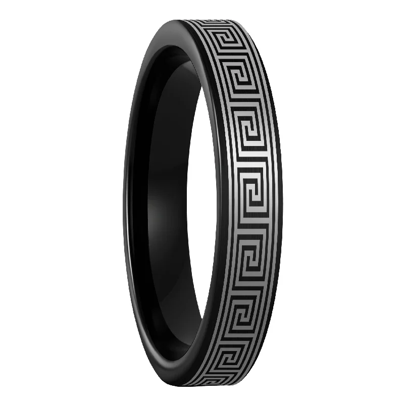 Rings For Gothic Allure-Greek Key Brushed Black Tungsten Women's Wedding Band