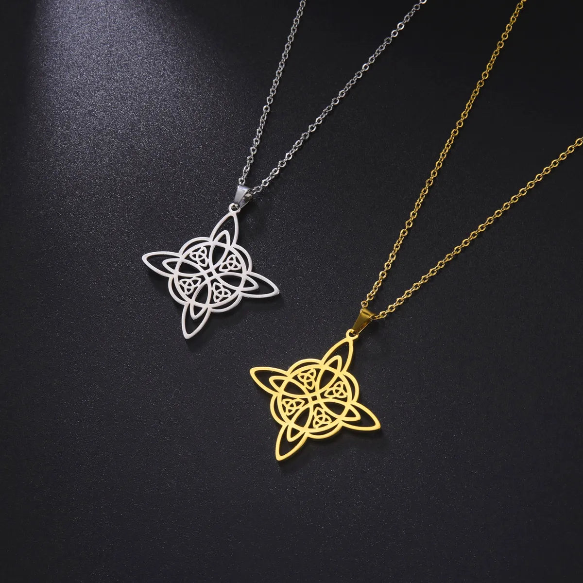 Necklaces For Thick Days-Korean Style One-piece Delivery Personalized Witch Double-layer Celtic Triangle Pendant 304 Stainless Steel Necklace