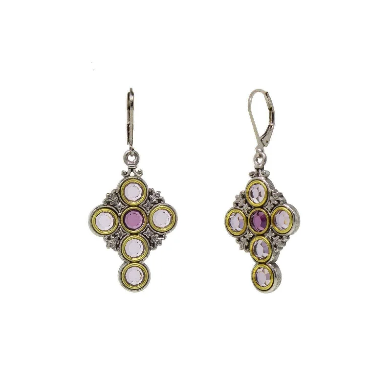 Earrings For Small Ones-Symbols Of Faith Amethyst Round Crystal Stones Drop Earrings