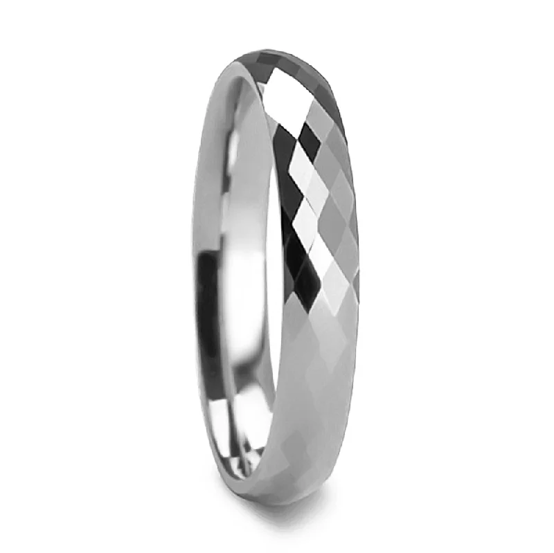 Rings With Floating Stones-Diamond Faceted Women's Tungsten Wedding Band