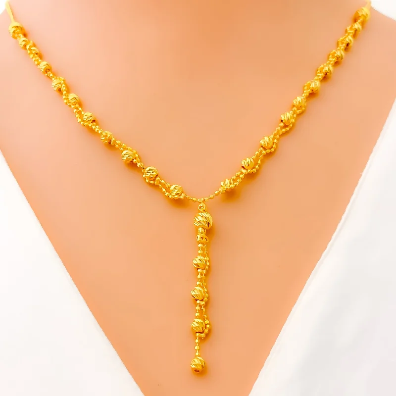 Necklaces Dust Tips-Reflective Faceted Bead 22K Gold Necklace Set