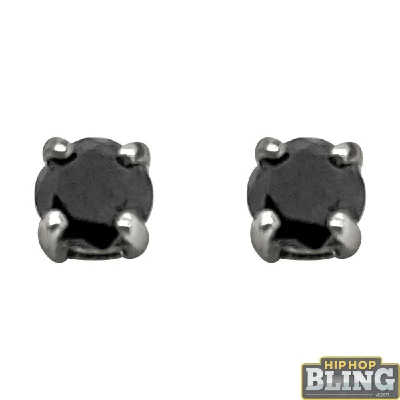 Earrings For Chrome Looks-.50 Carat Black Diamond Stud Earrings .925 Sterling Silver White