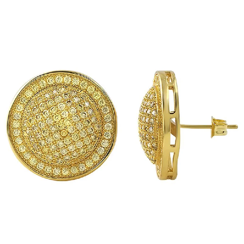 Earrings For Tween Years-Lemonade Xl Domed CZ Micro Pave Earrings