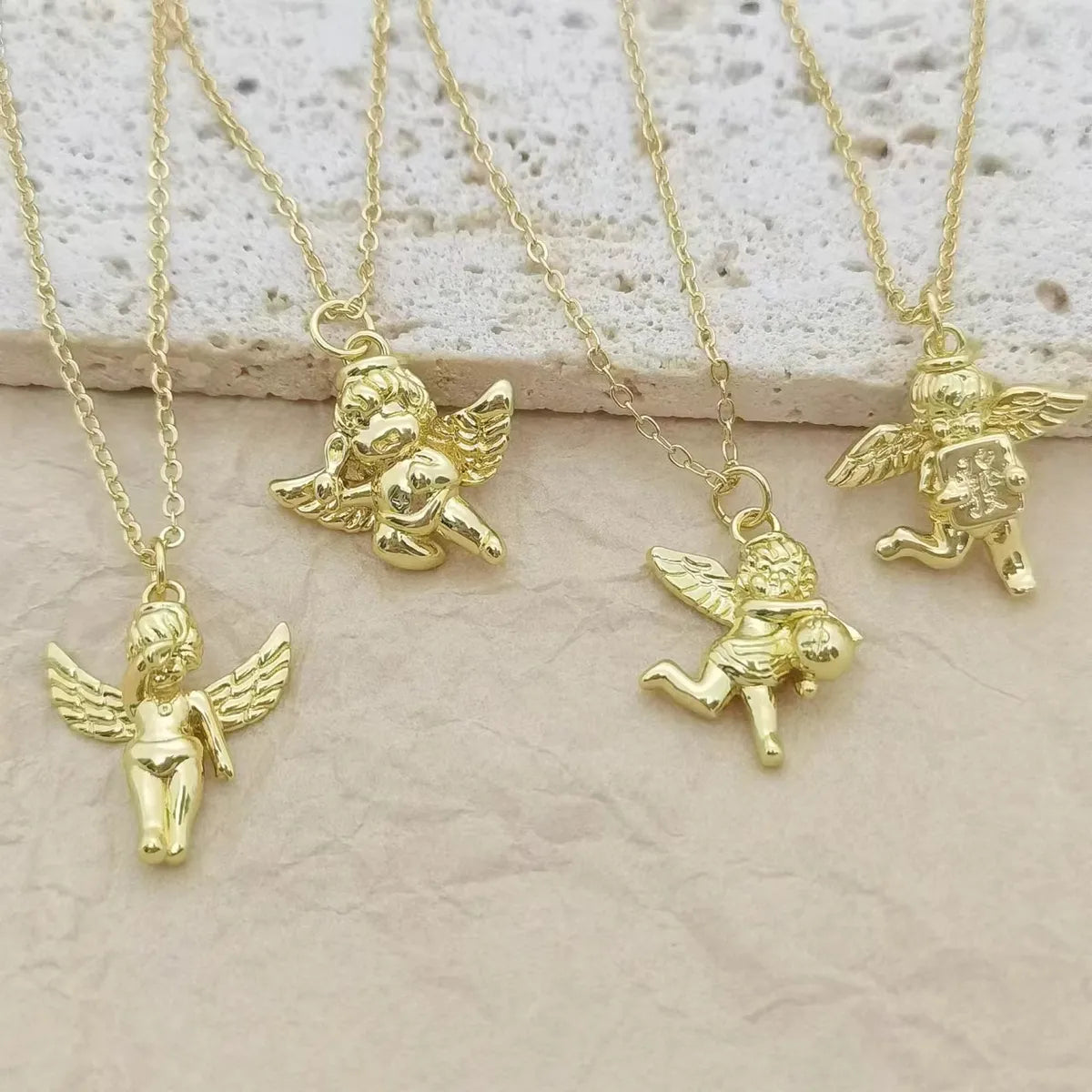 Necklaces For Slim Shine-Artistic Angel Copper Plating 18k Gold Plated Pendant Necklace