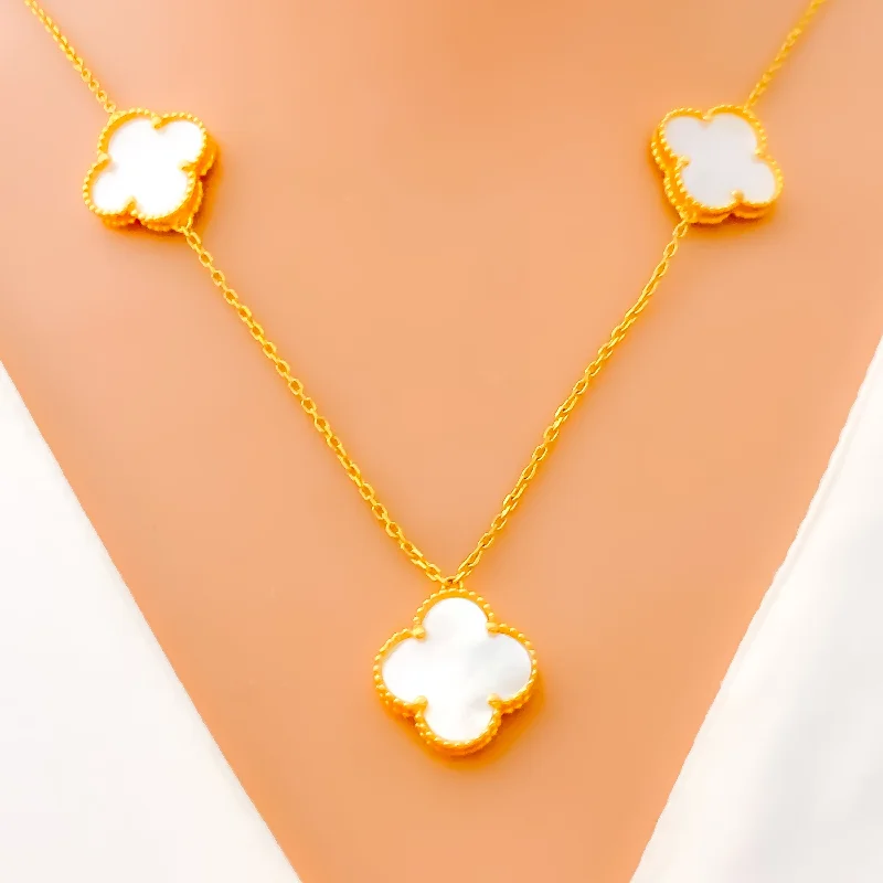 Hefty Necklaces For Boldness-Extravagant Charming 21k Gold Clover Necklace Set