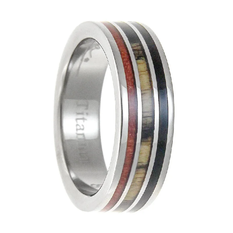 Rings Preservation Tips-Ebony, Cocobolo & Pink Ivory Wood Inlaid Men's Titanium Wedding Band