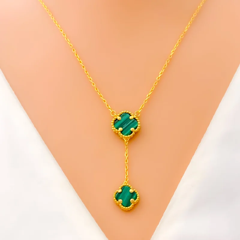 Necklaces Build Rating-Modern Dangling 21k Gold Clover Necklace Set