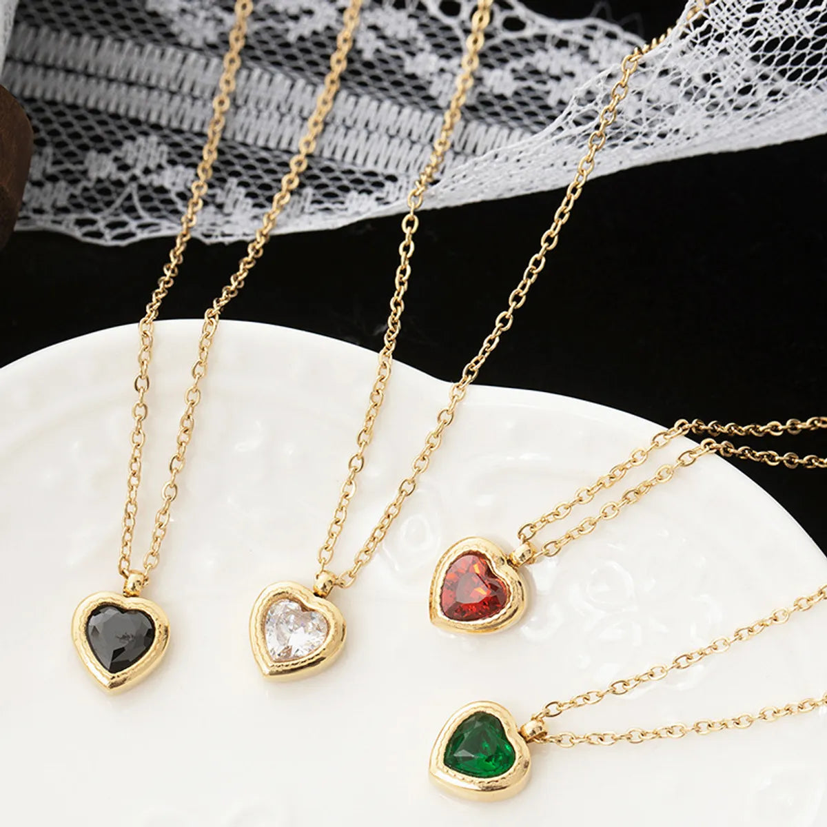 Necklaces For High Lines-Ig Style French Style Commute Heart Shape Stainless Steel Titanium Steel Plating Inlay Zircon 18k Gold Plated Pendant Necklace