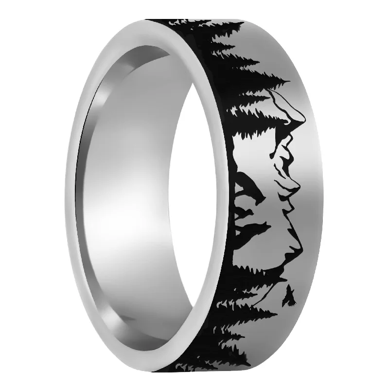 Peak Shine Rings-Wolf Landscape Scene Tungsten Men's Wedding Band