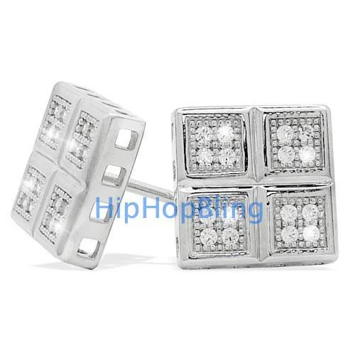 Best Bespoke Earrings-Quattro Box Ultra Micro Pave CZ Earrings .925 Sterling Silver