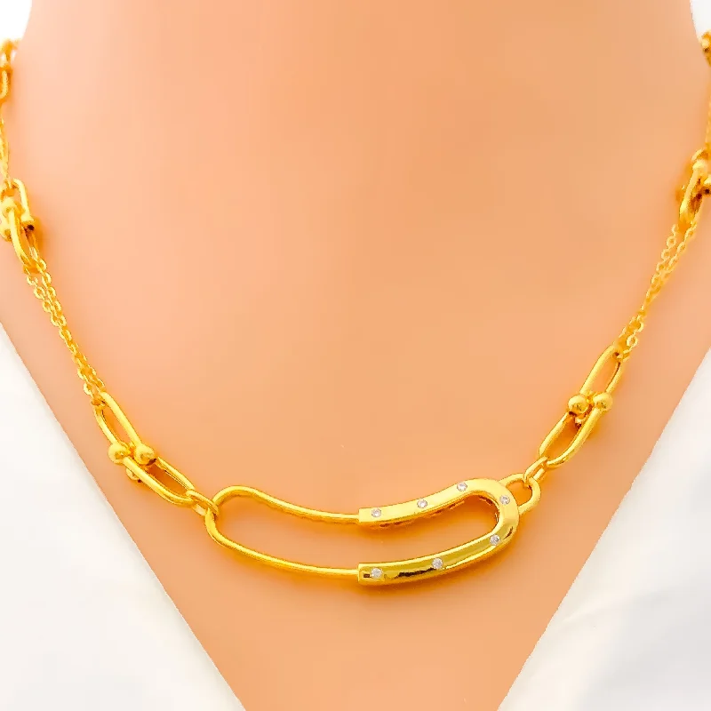 Necklaces Vibe Reviews-Lustrous Interlinked 21k Gold CZ Necklace