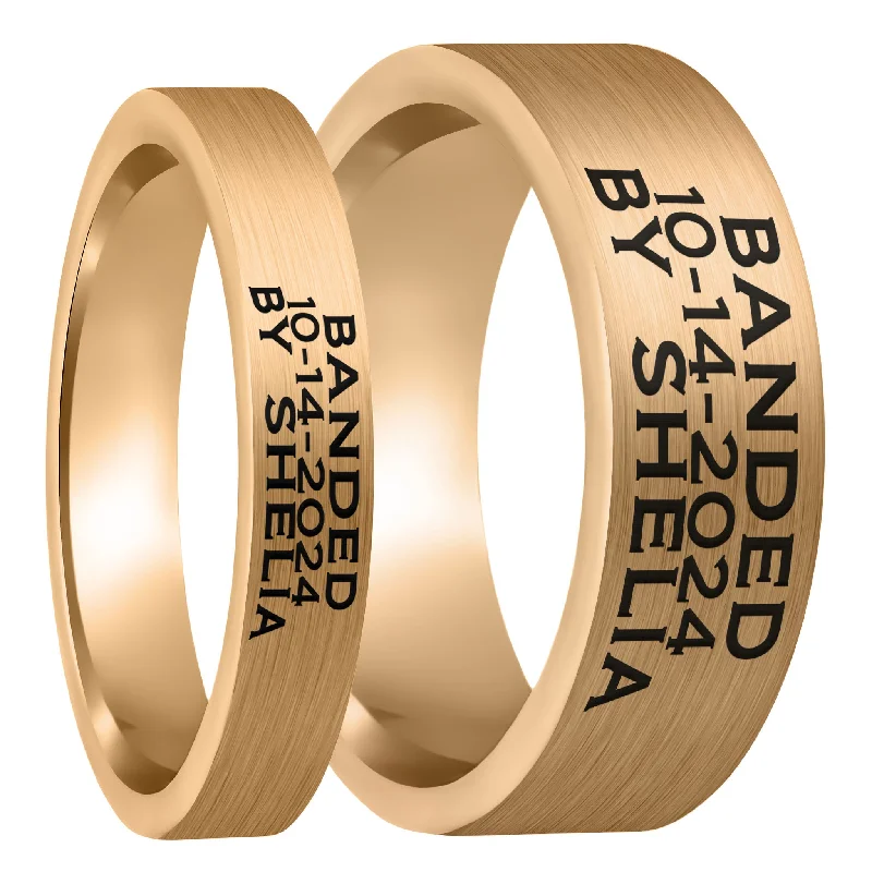 Rings Craft Secrets-Duck Band Custom Engraved Brushed Rose Gold Tungsten Couple's Matching Ring Set