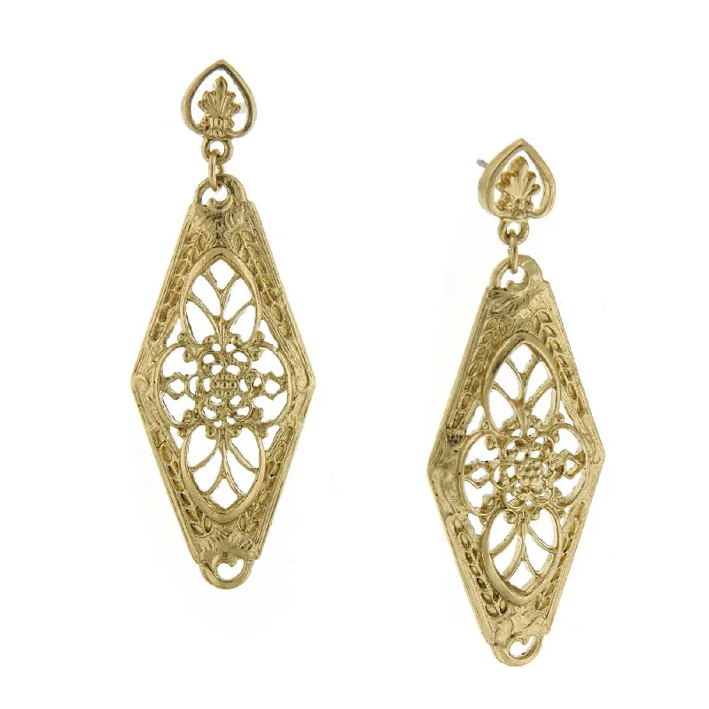 Earrings Look Tips-1928 Jewelry Gold Filigree Lantern Post Drop Earrings