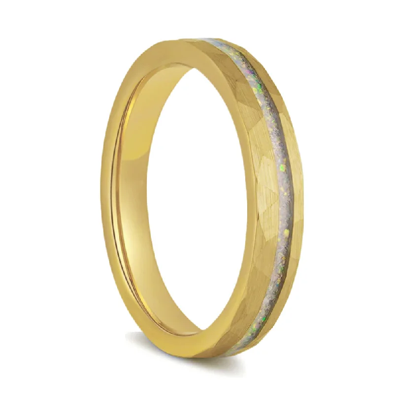 Rings Glow Hacks-Asymmetrical Fire Opal Galaxy Inlay Gold Tungsten Women's Wedding Band