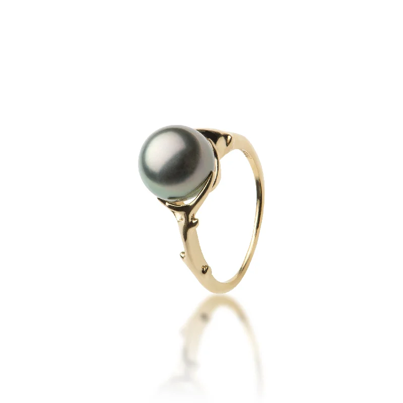 Lean Rings For Finesse-Heritage Tahitian Black Pearl Ring in Gold - 9-10mm