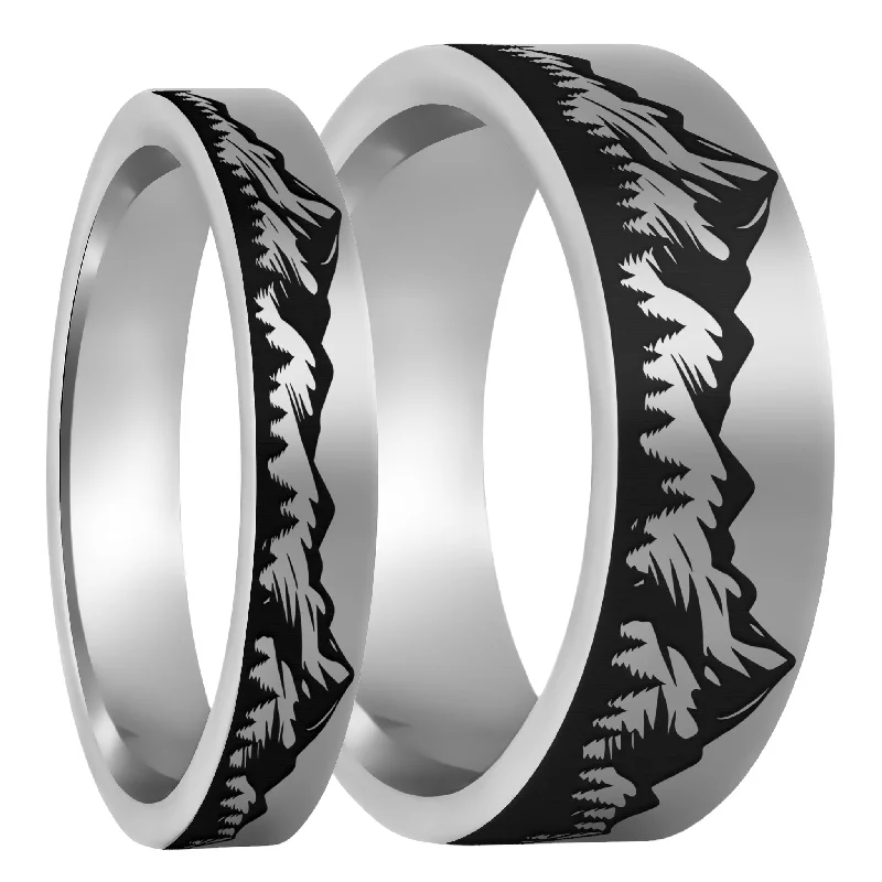 Rings Wear Hacks-Mountain Range Forest Tungsten Couple's Matching Wedding Band Set