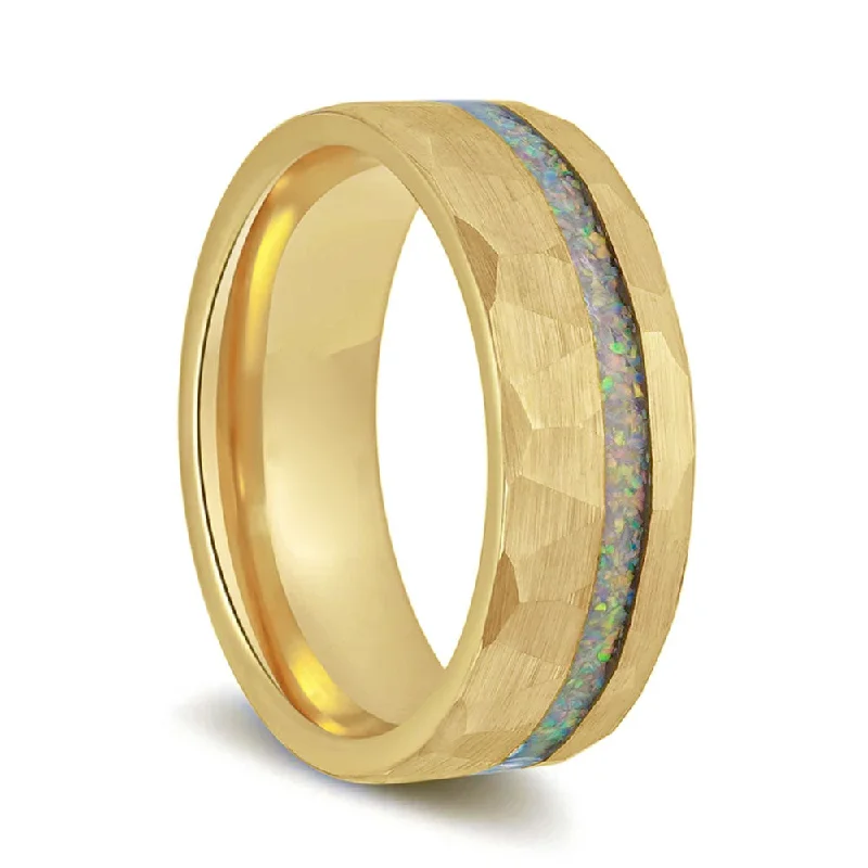 Rings For Pack Flair-Galaxy Inlay Asymmetrical Gold Tungsten Men's Wedding Band