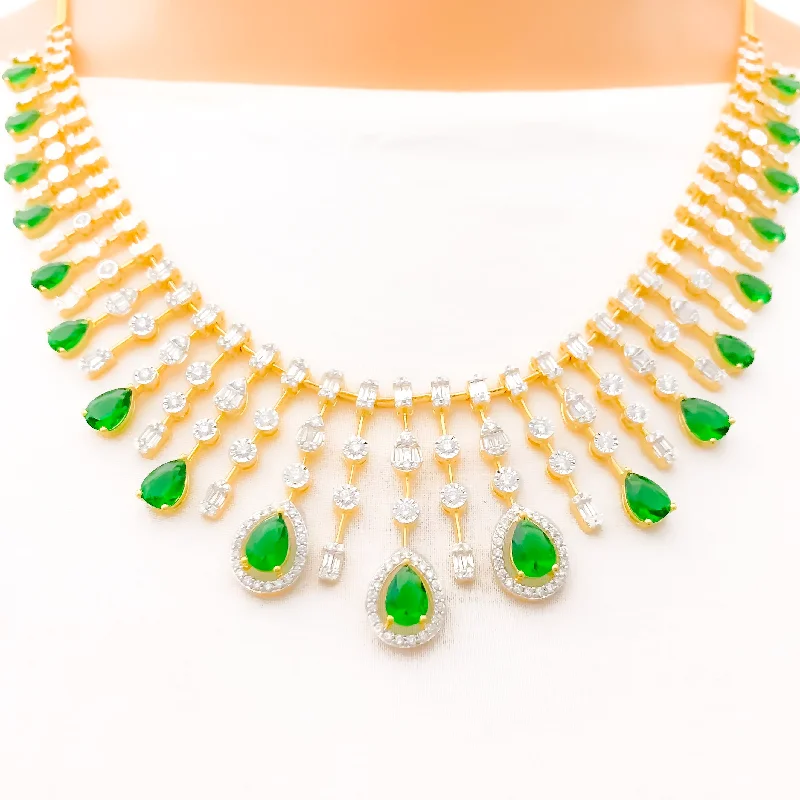 Necklaces Care Rules-Gorgeous Viridescent Diamond + 18k Gold Necklace