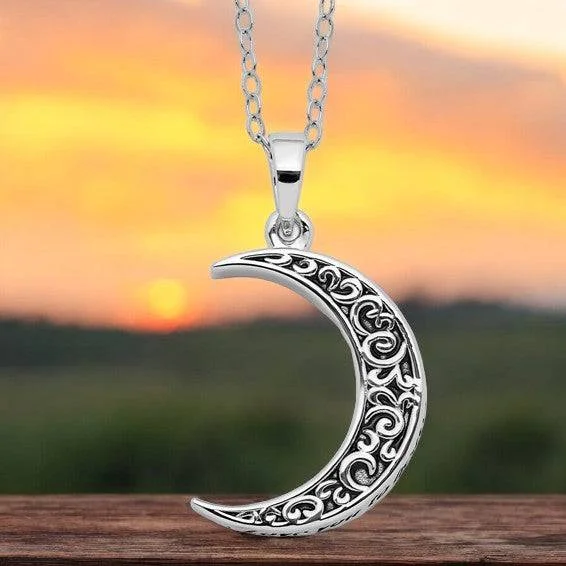 Best High Necklaces-Sterling Silver Antiqued Quarter Moon Ash Holder Necklace