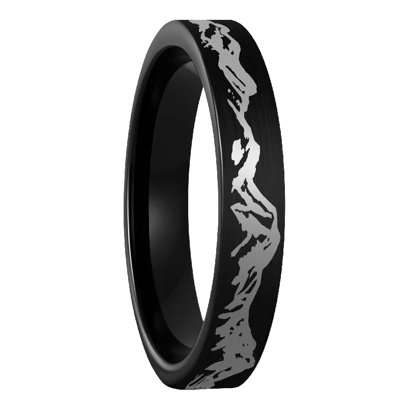 Rings Stash Tips-Mountain Range Brushed Black Tungsten Women's Wedding Band