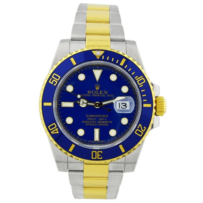 Watches For Flat Arms-Watches For Short Wrists-Rolex Submariner 40mm Blue Dial Watch Ref# 116613