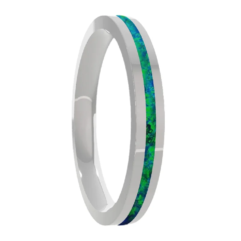 Worn Rings For Story-Blue & Green Opal Inlay 14k Gold Women's Wedding Band