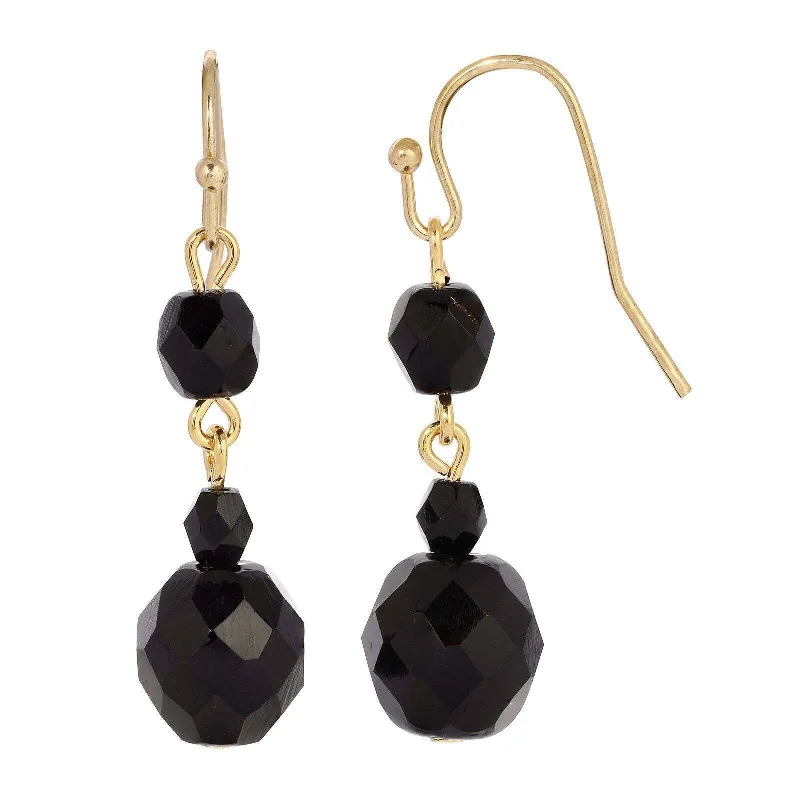 Great Earrings For Swift Wear-1928 Jewelry Multi-Tier Jet Black Glass Beaded Drop Earrings