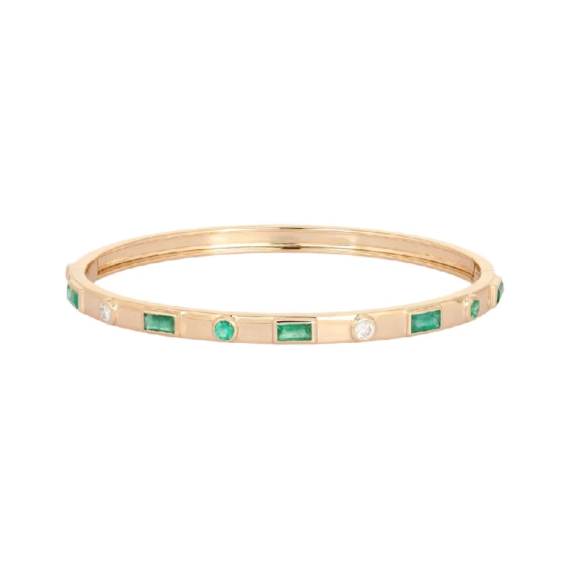 Bracelets For Timeless Fans-Multi Shape Emerald & Diamond Gold Bangle