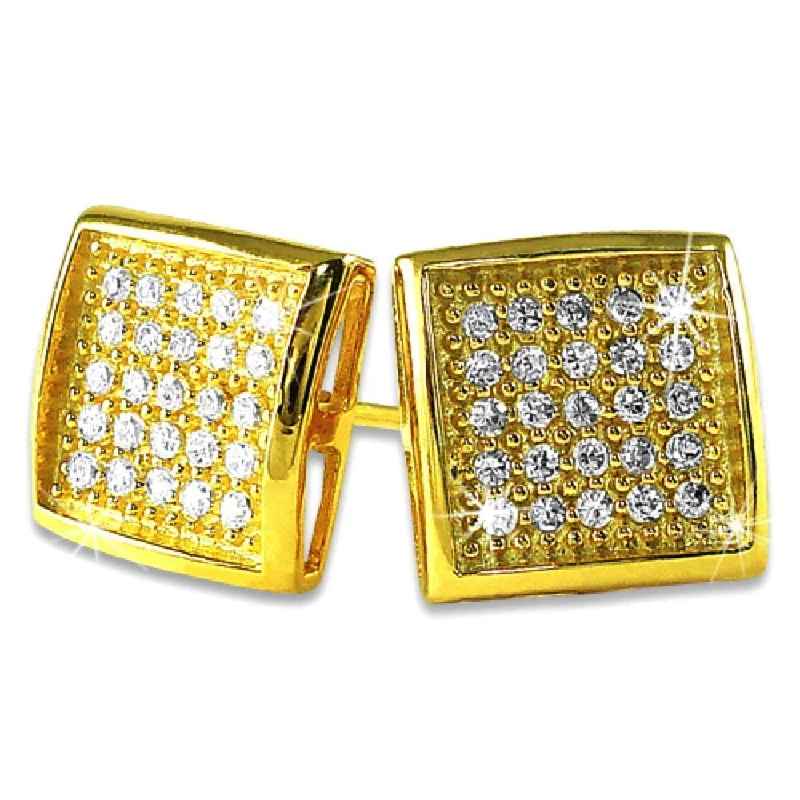 Earrings Wear Guide-Deep Box Medium Gold Vermeil CZ Micropave Earrings .925 Silver