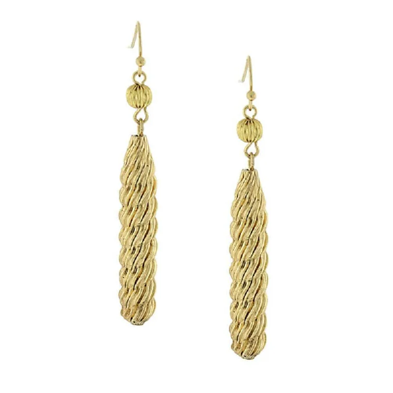 Earrings Wear Ease-1928 Jewelry Gold Textured Fluted Tube Dangle Earrings