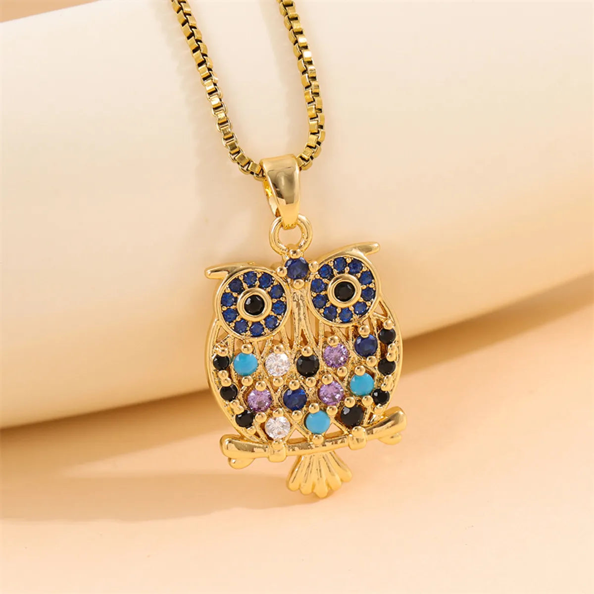 Best Solid Necklaces-Streetwear Owl Stainless Steel Titanium Steel Plating Inlay Zircon 18k Gold Plated Necklace