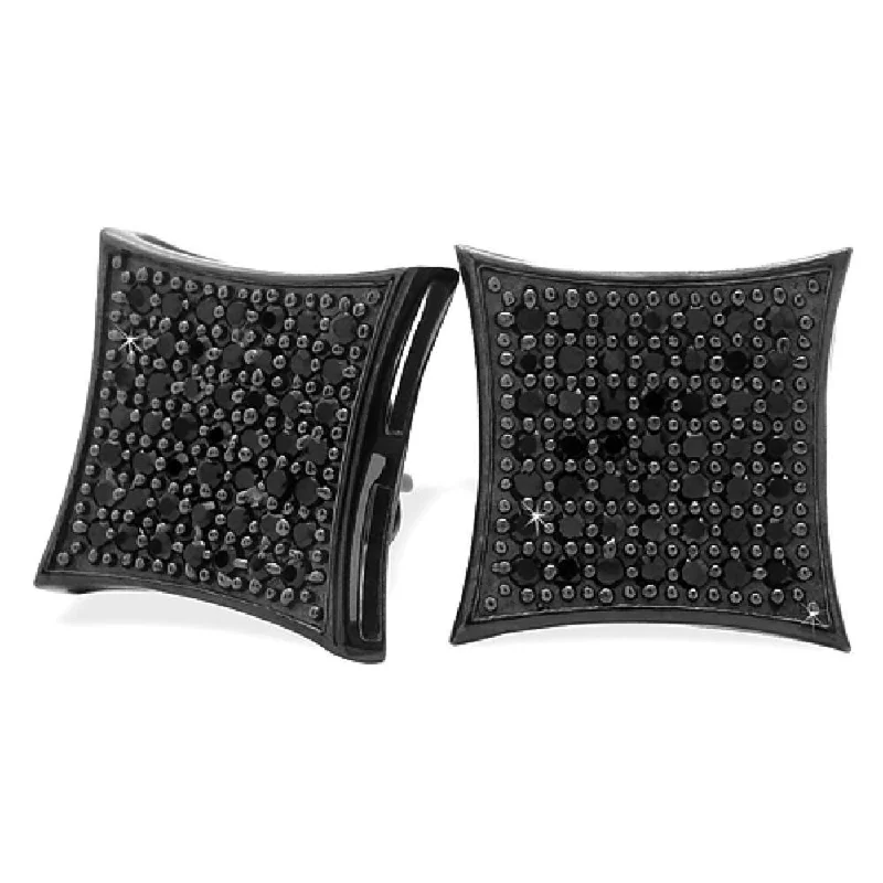 Earrings For Solo Shine-All Black XL Kite CZ .925 Silver Micro Pave Bling Bling Earrings