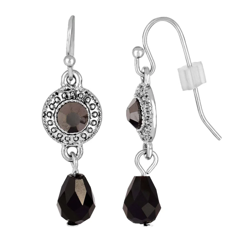 Earrings With Amber Glow-2028 Jewelry Hematite Crystal Black Faceted Teardrop Earrings