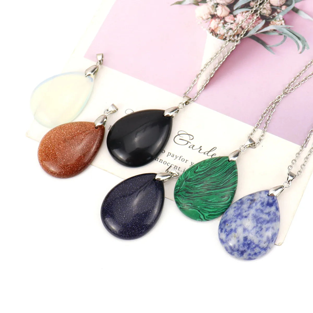 Glow Necklaces For Pop-Fashion Water Droplets Natural Stone Handmade Pendant Necklace 1 Piece