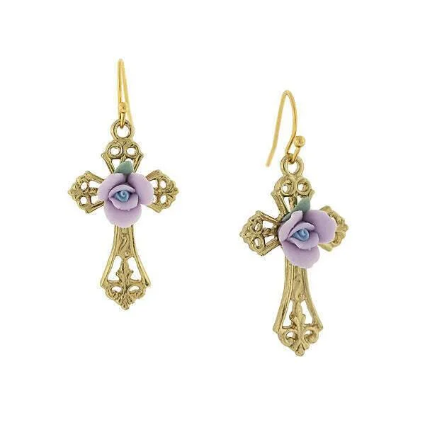 Earrings Hue Guide-1928 Jewelry Porcelain Rose Cross Drop Earrings