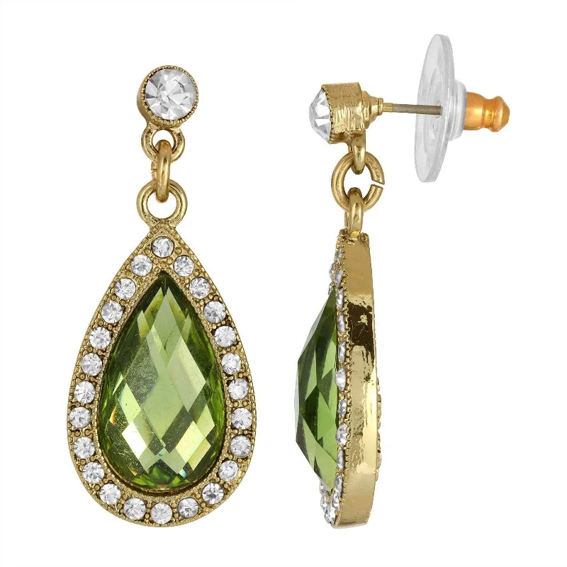 Long Glow Earrings-2028 Jewelry Peridot Green Teardrop European Clear Crystal Accent Teardrop Earrings