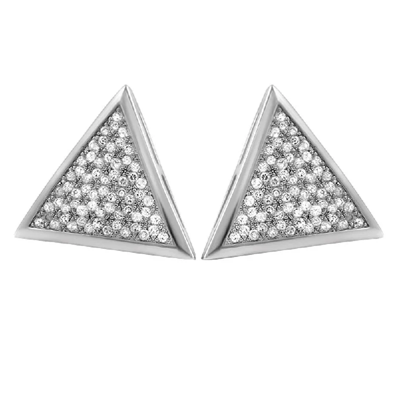 Earrings For School Kids-XL Triangle CZ Micro Pave Iced Out Earrings