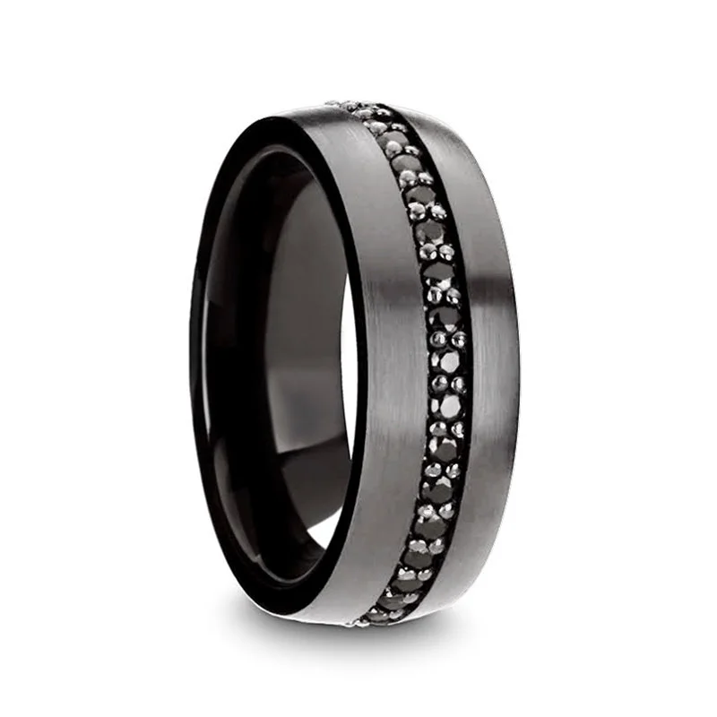 Rings For Vintage Souls-Gunmetal Tungsten Men's Wedding Band with Black Sapphires