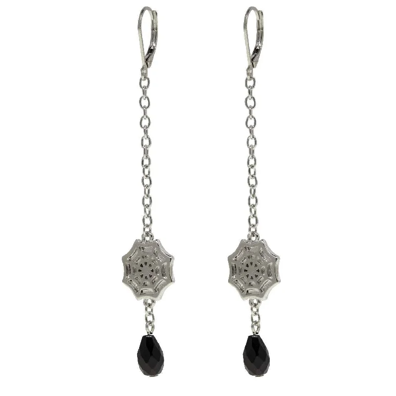 Earrings For Vintage Fans-1928 Jewelry Drop Chain Spider Web With Black Bead Earrings