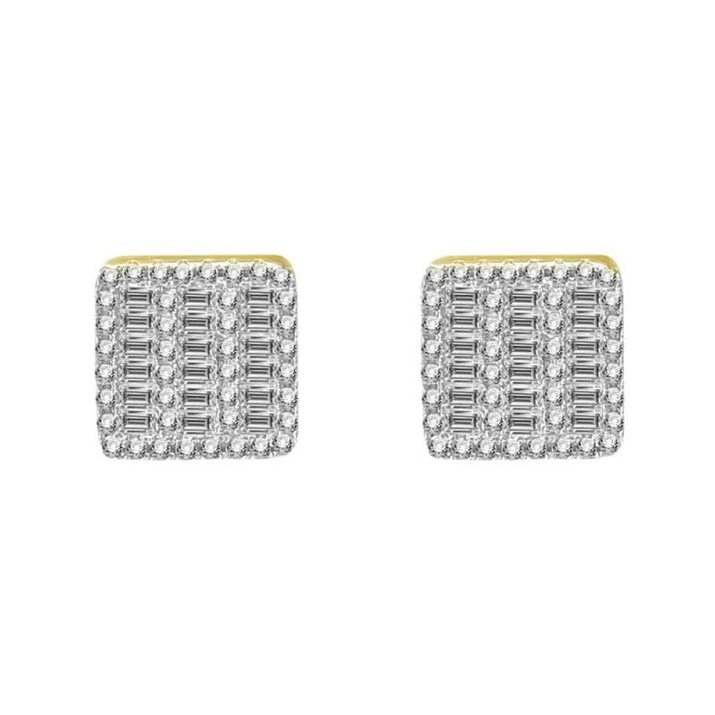 Earrings Look Tips-Baguette 3 Row Box CZ Iced Out Earrings .925 Silver