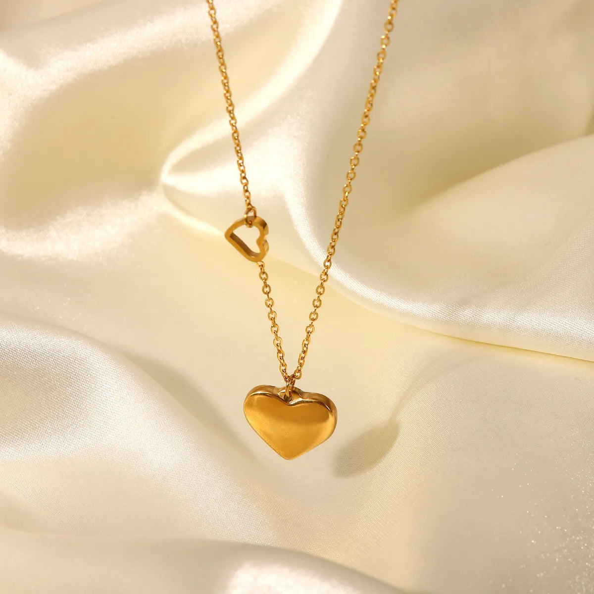 Necklaces With Firm Locks-Fashion 18k Gold Plated Stainless Steel Double Heart Pendant Necklace