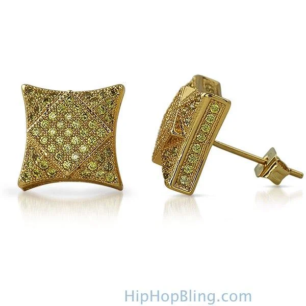 Earrings Wear Rules-3D Square in Kite Lemonade CZ Micro Pave Bling Earrings